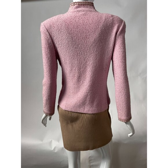St. John Collection Pink Boucle Knit Jacket W/ Gold Trim Size 2 - Picture 11 of 16
